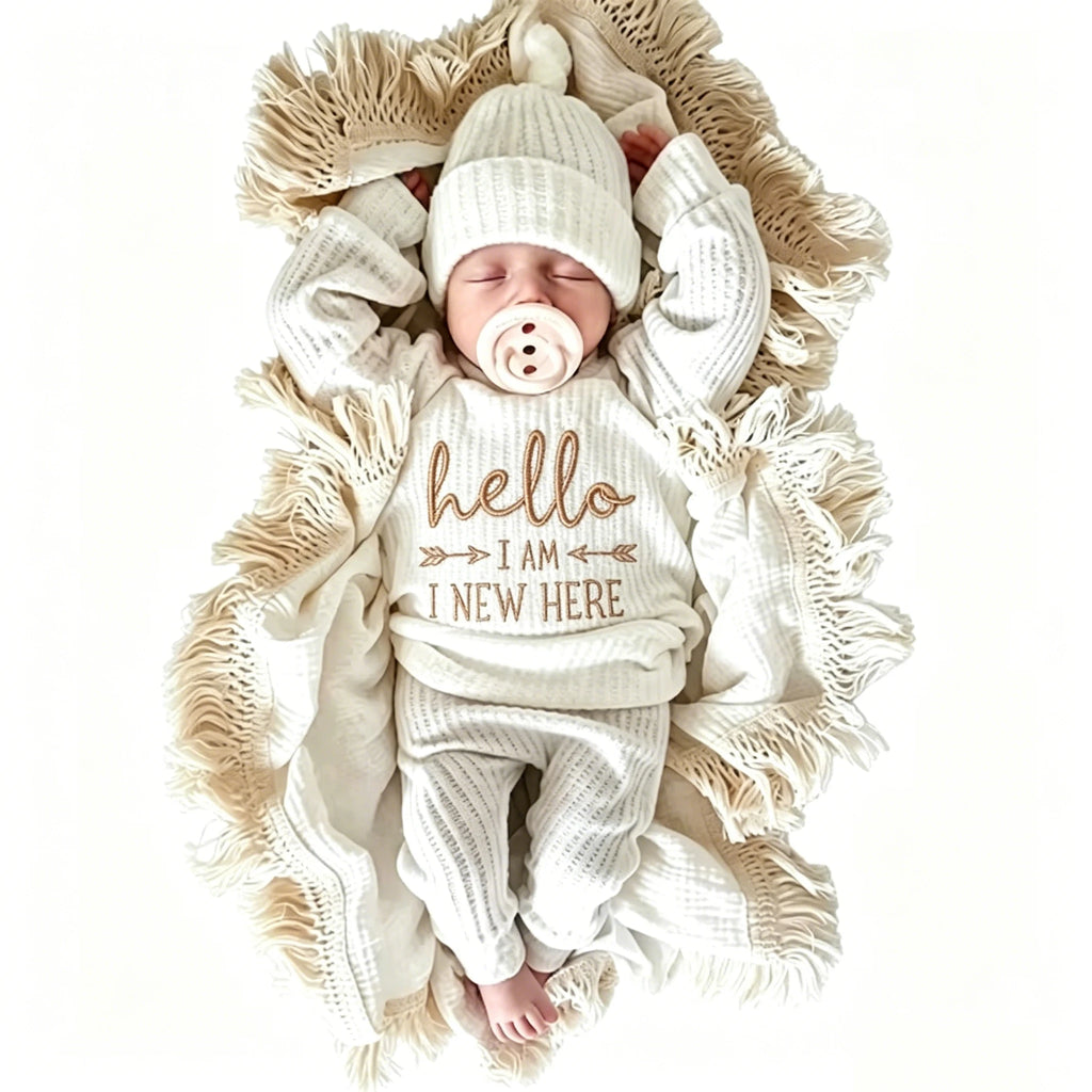 Hello World Newborn Photo Outfit, 3 Pieces