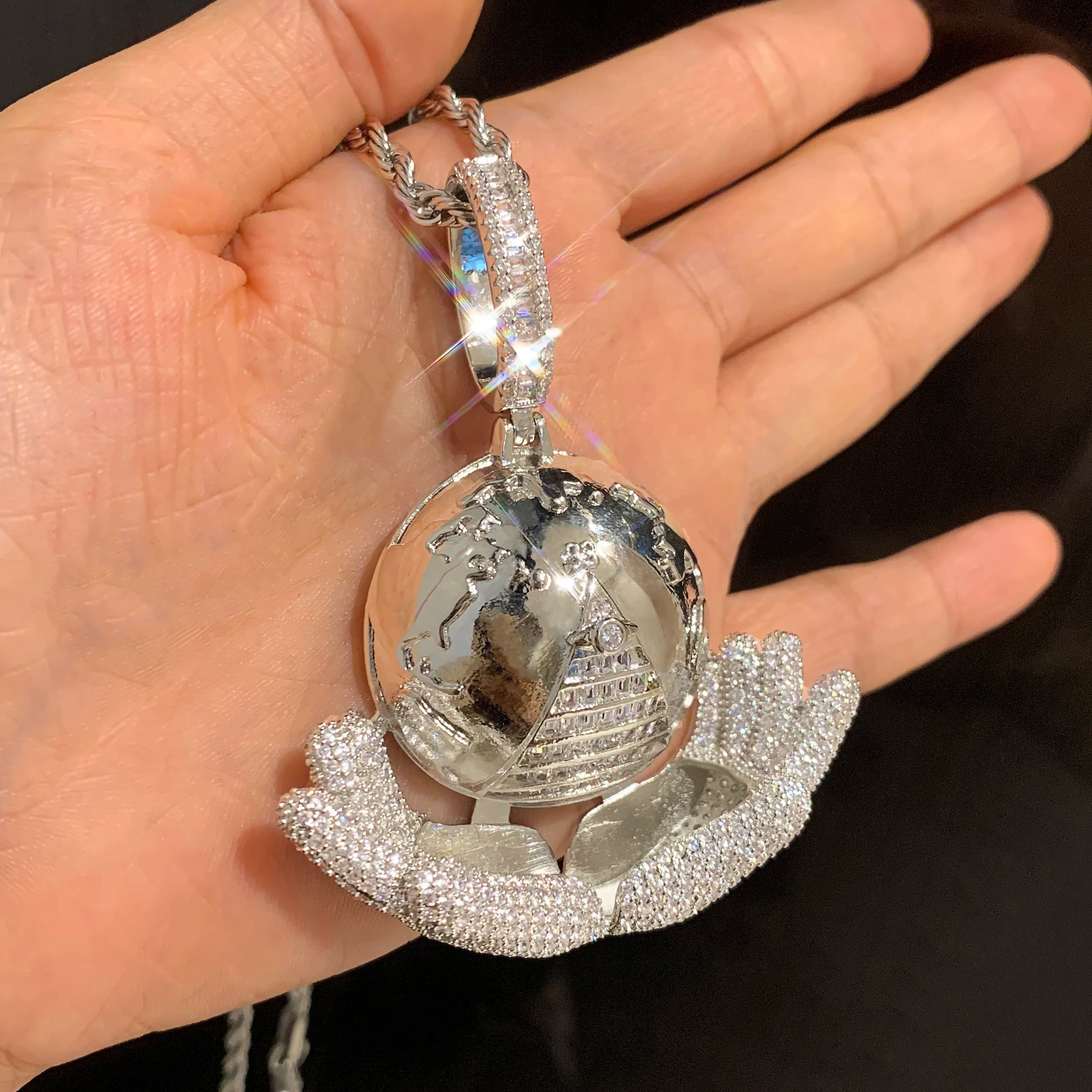 Iced Out Hip Hop Pendant Necklace – Baguette CZ Half Round Charm | Gold & Silver