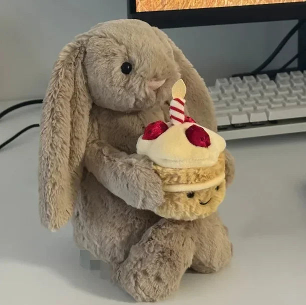 JC Shy Bonnie Rabbit Plush Doll | 31cm Soft Toy Holding Birthday Cake — Kids Holiday Gift