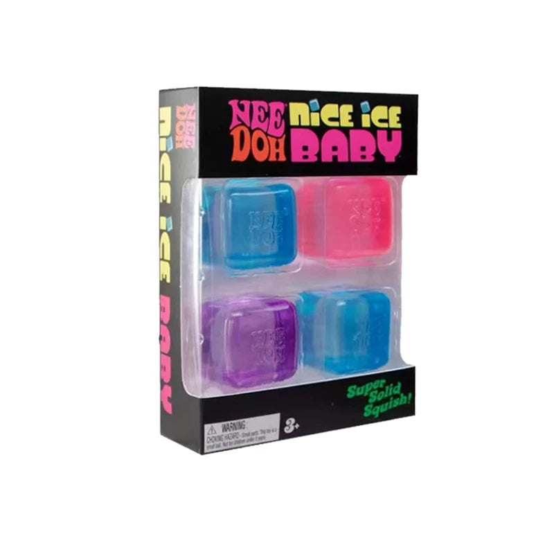 Needoh Mini Nice Ice Cube Squishy 4-Pack | Slow Rebound Stress Relief Fidget Toy