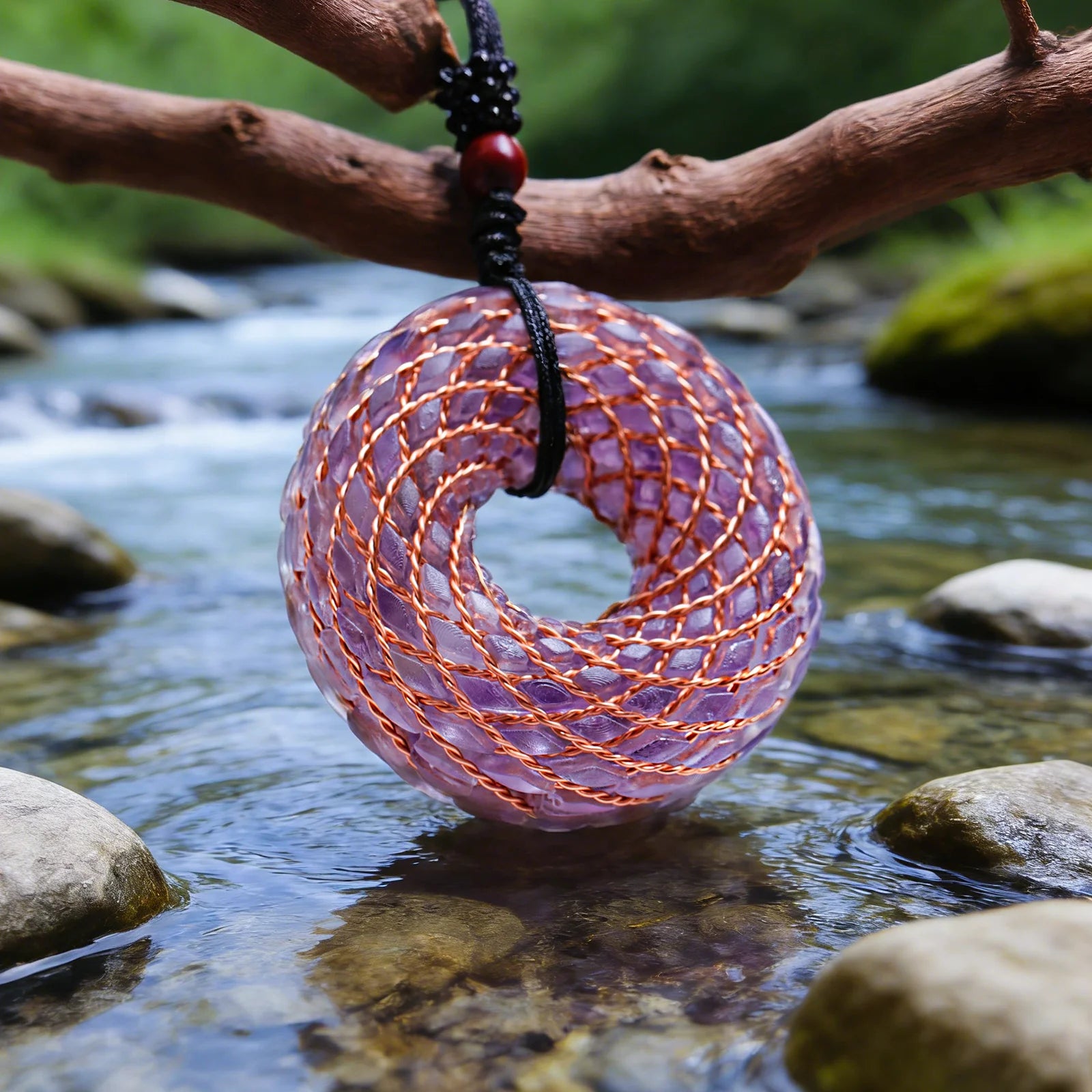 Rodin Coil & Amethyst  Orgone Pendant Necklace, Handmade pendant jewelry ，Adjustable Chain for Women & Men
