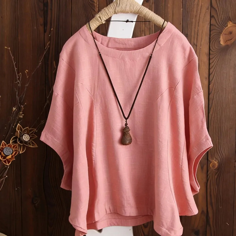 Summer Women's Blouse O-Neck Loose Pullover Tops Casual Half Sleeve Solid Color Tee Top Shirt Blusas Female Clothing Simple