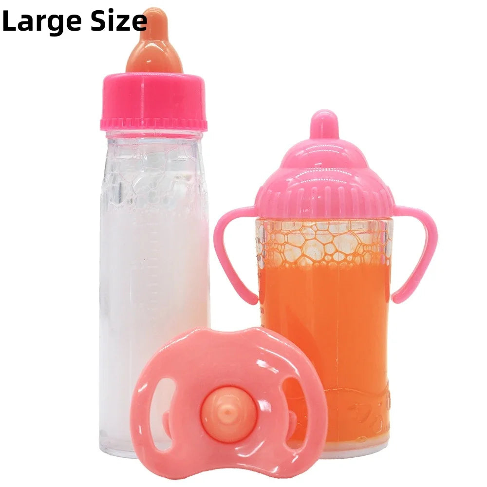 Baby Doll Feeding Bottle Set | 2 Bottles & Toy Pacifier | Doll Accessories | Pink & Blue