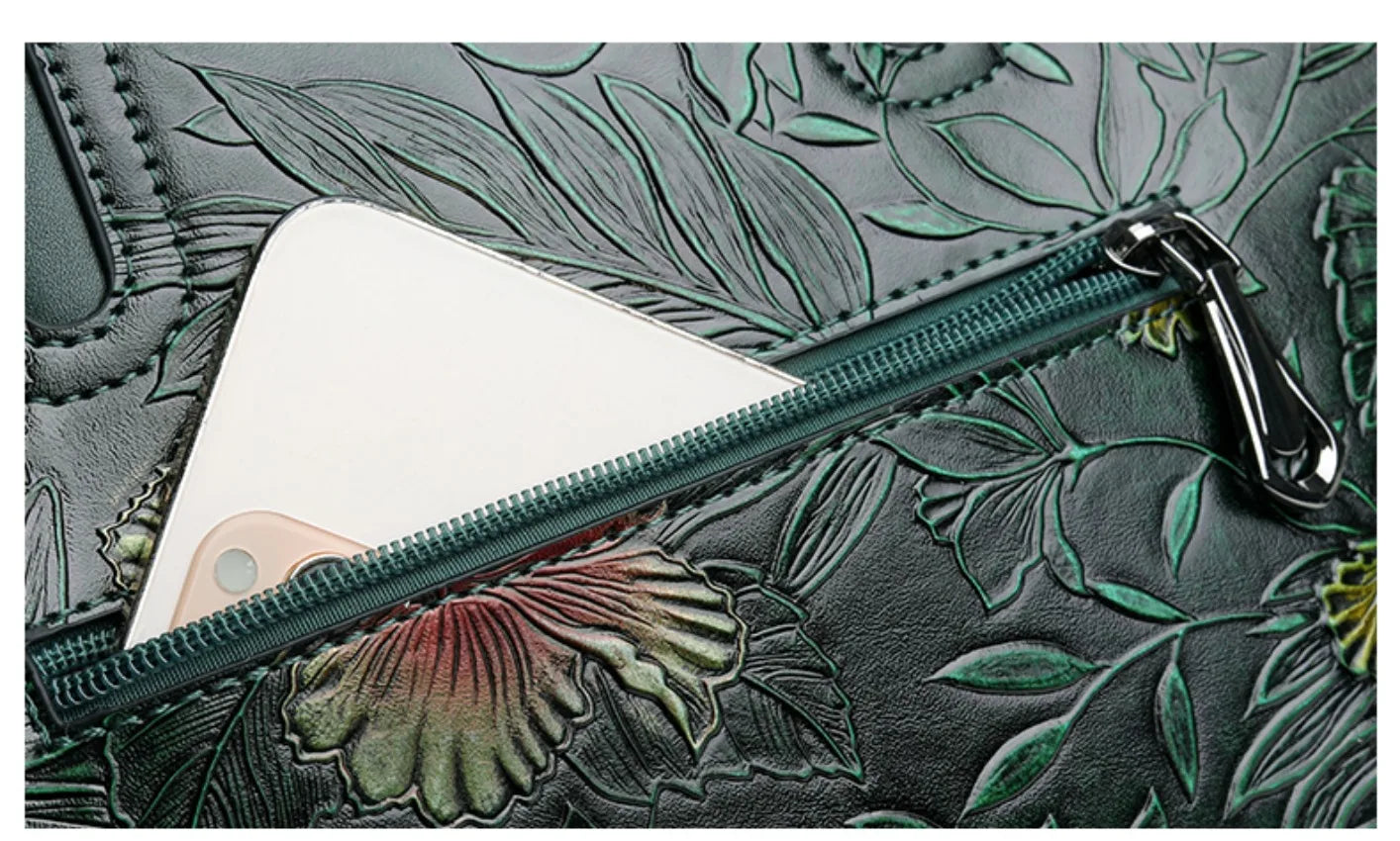 Women's Embossed Floral PU Shoulder Bag
