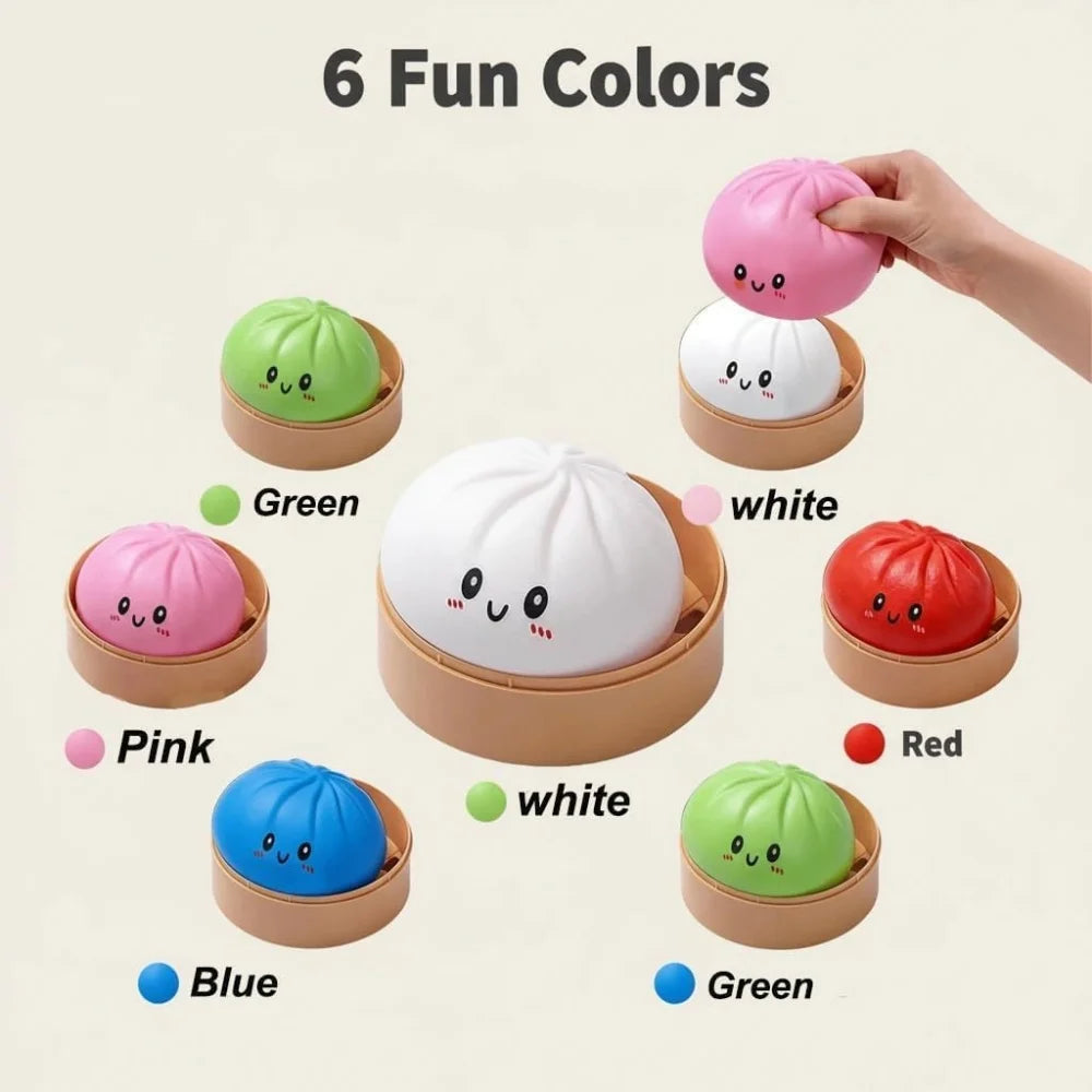 Large Dumpling Stress Ball with Steamer Colorful Squishy Bun Sensory Toy for Anxiety Relief, Squeeze Dough Ball for Adults&Kids