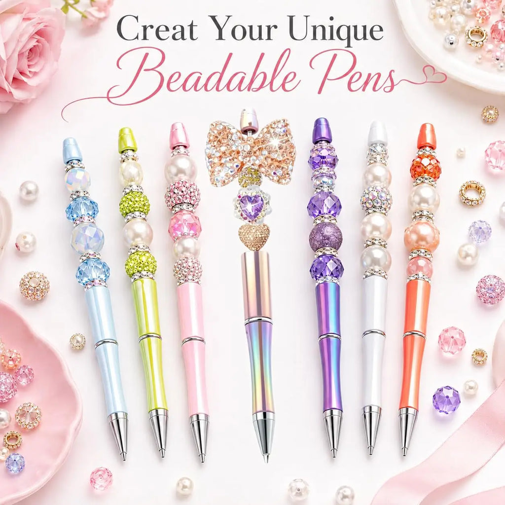 Beadable Pens for DIY | 12-Pack Gradient Beaded Ballpoint Pens | Party Favors & Gifts