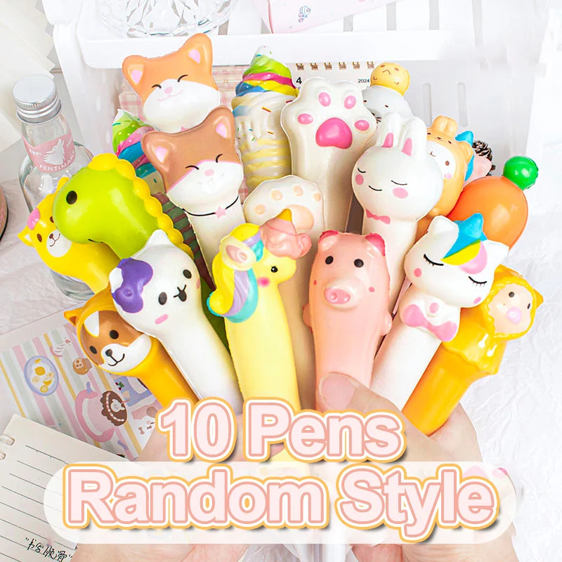 10-Pack Cartoon Squishy Stress Relief Gel Pens – Fun Student Novelty Pens