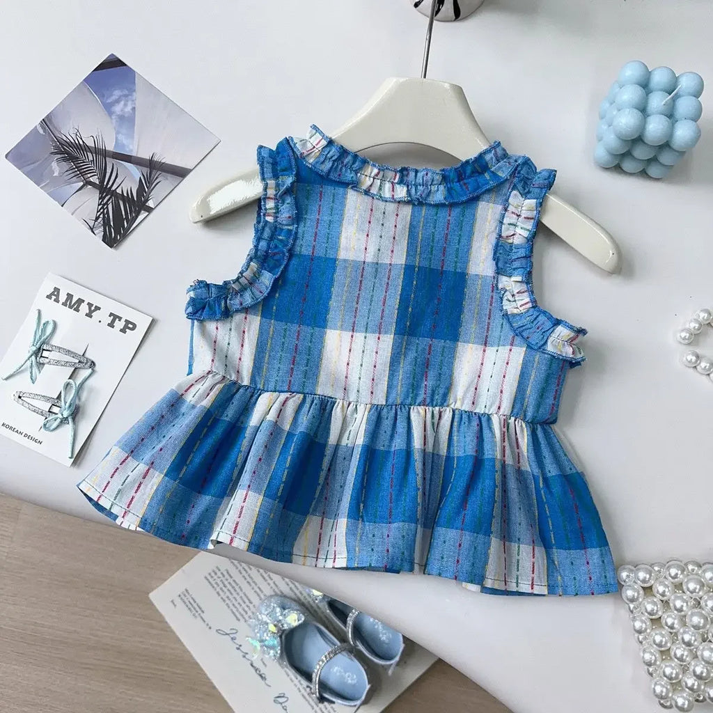 Toddler Girls Checkered Sleeveless Top & Wide-Leg Pants Set