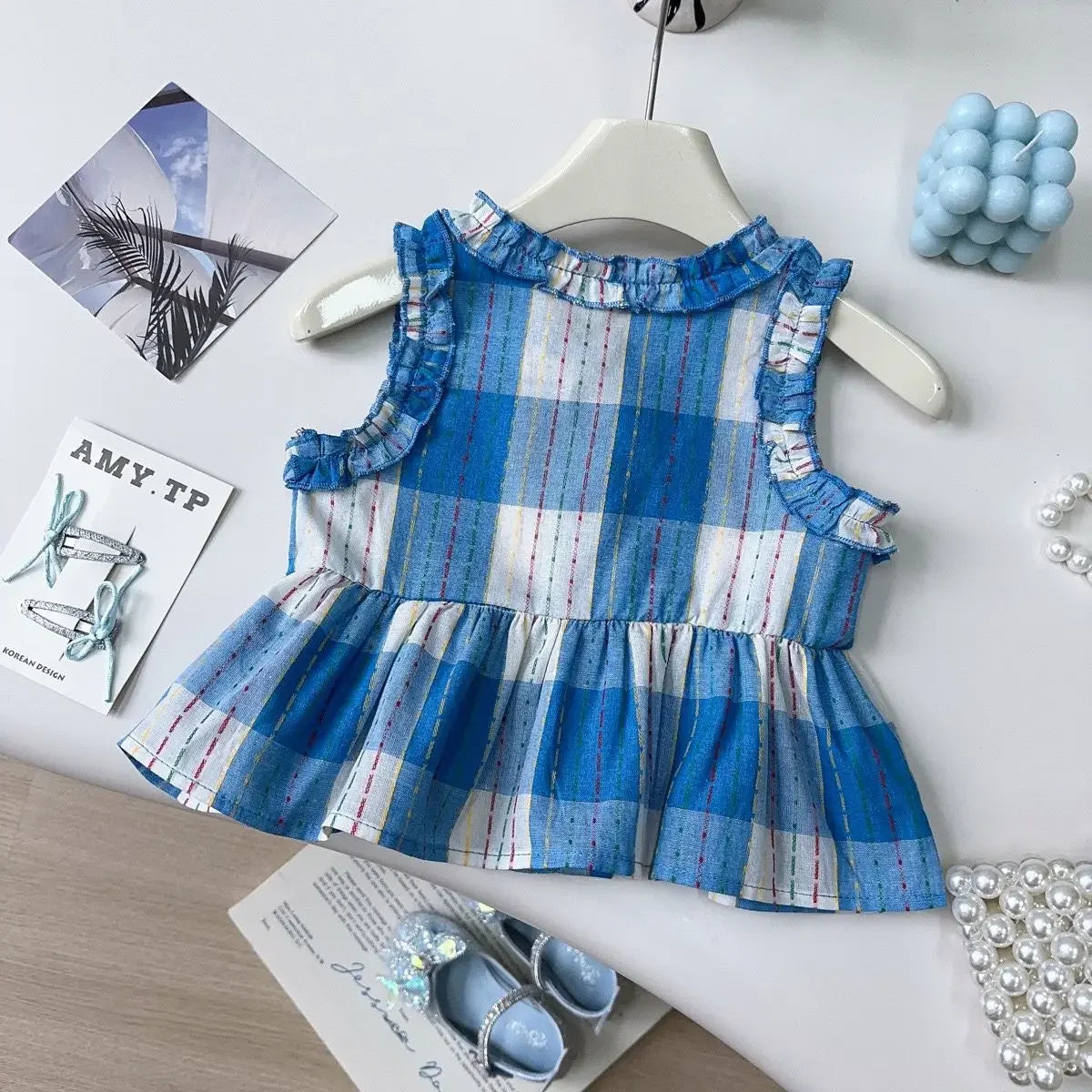 Toddler Girls Checkered Sleeveless Top & Wide-Leg Pants Set