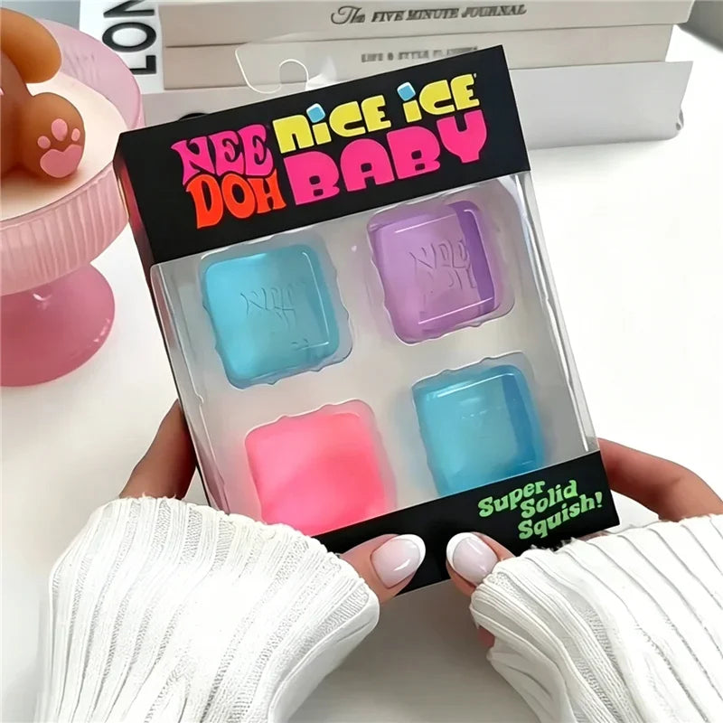 Needoh Nice Berg Giant Sensory 7.5cm Cube Mini 4 Pack Baby Teenie Cube Sensory Slow Rebound Stress Reliever Anti-Anxiety Toy