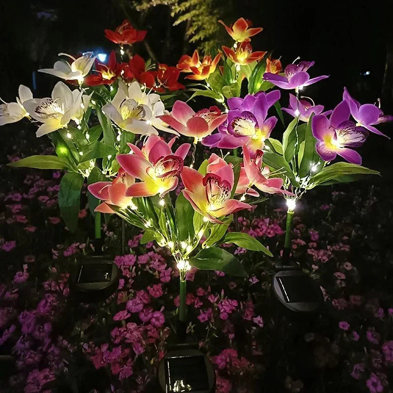 Garden Solar Lawn Lamp LED Artificial Orchid Flower Ground Light Summer Wedding Holiday Party Outdoor Courtyard Patio Decoration