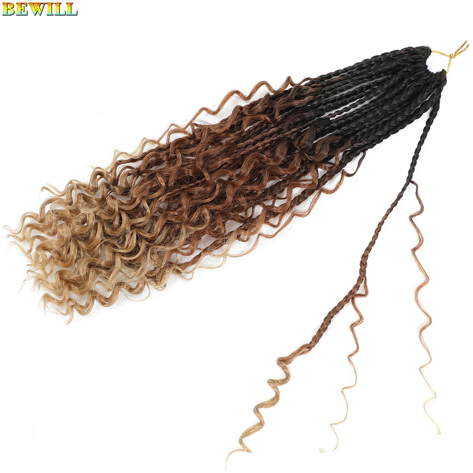 Goddess Box Braids Crochet Hair 14 18 24 Inch Bohemian Hippie Box Braids With Curly Ends Synthetic Braiding Hair for Black Women