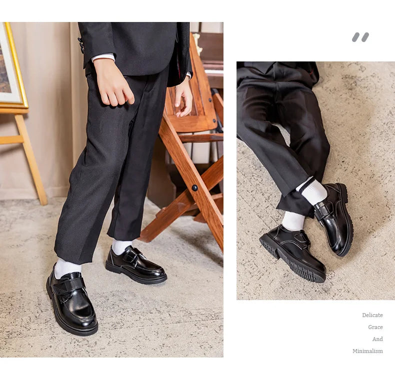 Kids' Black PU Leather School Shoes