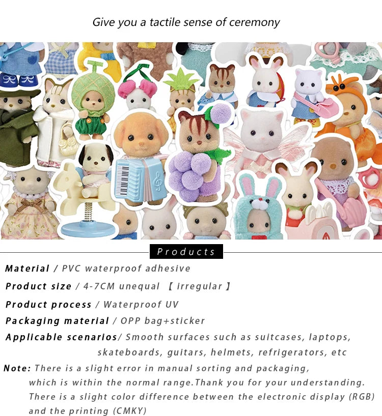 55pcs Calico Critters Stickers Laptop Scrapbook Decoration Graffiti Decals Skateboard Laptop Waterproof Sticker