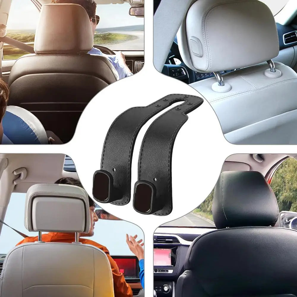 PU Leather Car Purse Hook & Headrest Hanger Organizer