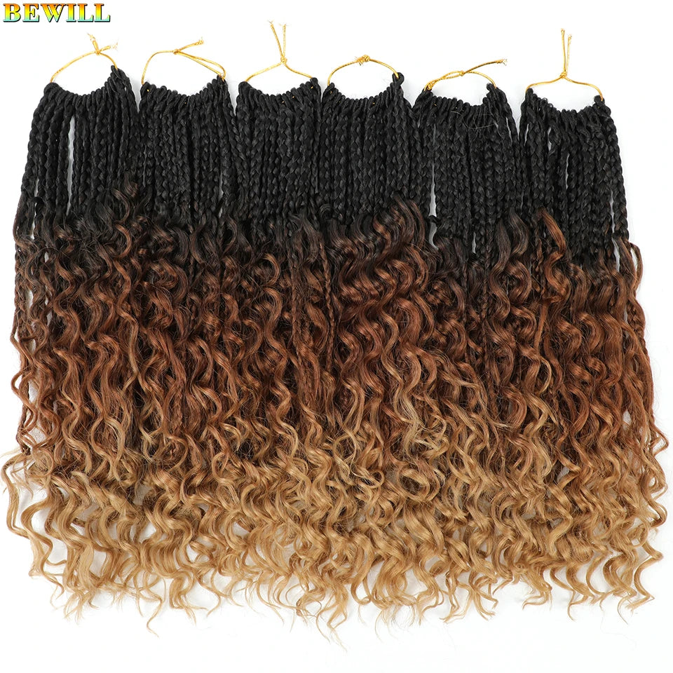 Goddess Box Braids Crochet Hair 14 18 24 Inch Bohemian Hippie Box Braids With Curly Ends Synthetic Braiding Hair for Black Women