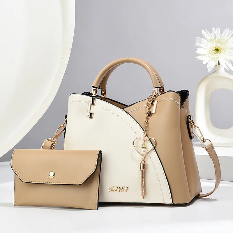 Women's Patchwork Appliqué PU Top-Handle Crossbody Tote