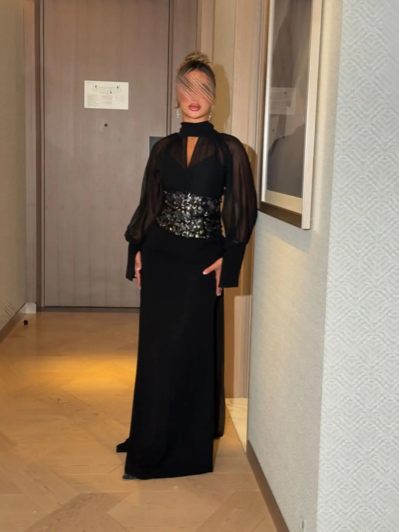 2026 Autumn Winter New Women's Clothing Middle East Chiffon Sequin Waist Dress Gown
