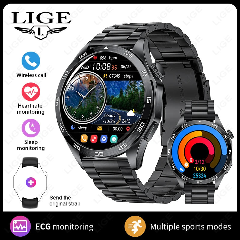 LIGE Men's Smartwatch – Bluetooth Call, ECG, Heart Rate & Fitness Tracker Watch