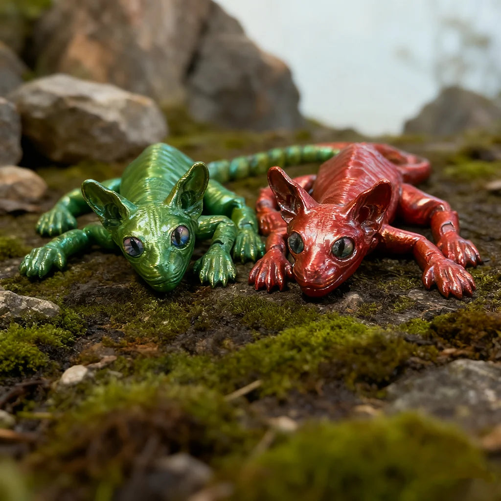 6-Pack 3D Printed Hairless Cat Statues | Flexible Colorful Animal Figures | Home & Office Decor