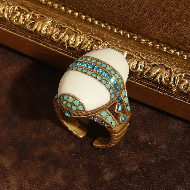 Vintage Oval Sea Blue Crystal Rings Natural Stone White For Woman 18k Real Gold Plated Luxury Antique Jewelry High Quality 2026