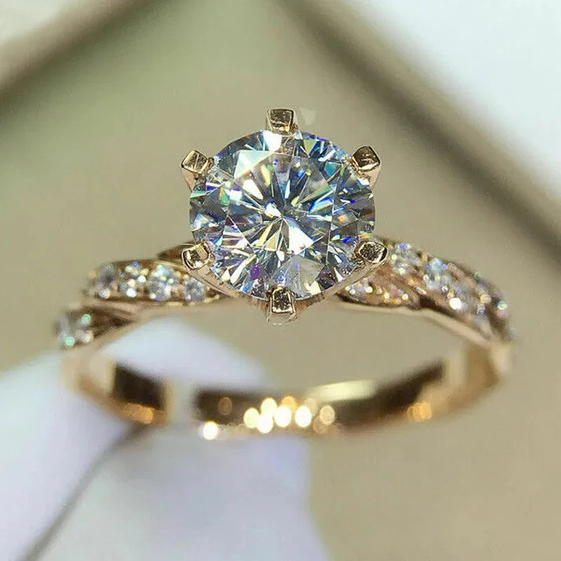Classic 6-Claw Cubic Zirconia Wedding Band Ring – Luxury Gold Engagement Ring for Women