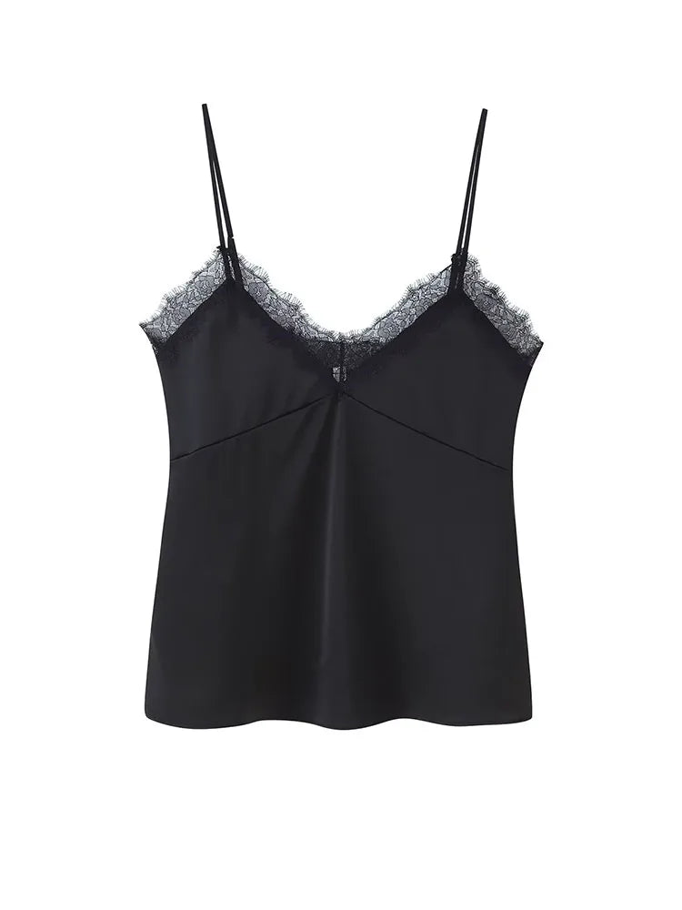 HH 2026 New Fashion Woman Lace Trim Sling Sleeveless V Collar Backless Mini Top Female Slim Fit Thin And Light Sexy Top