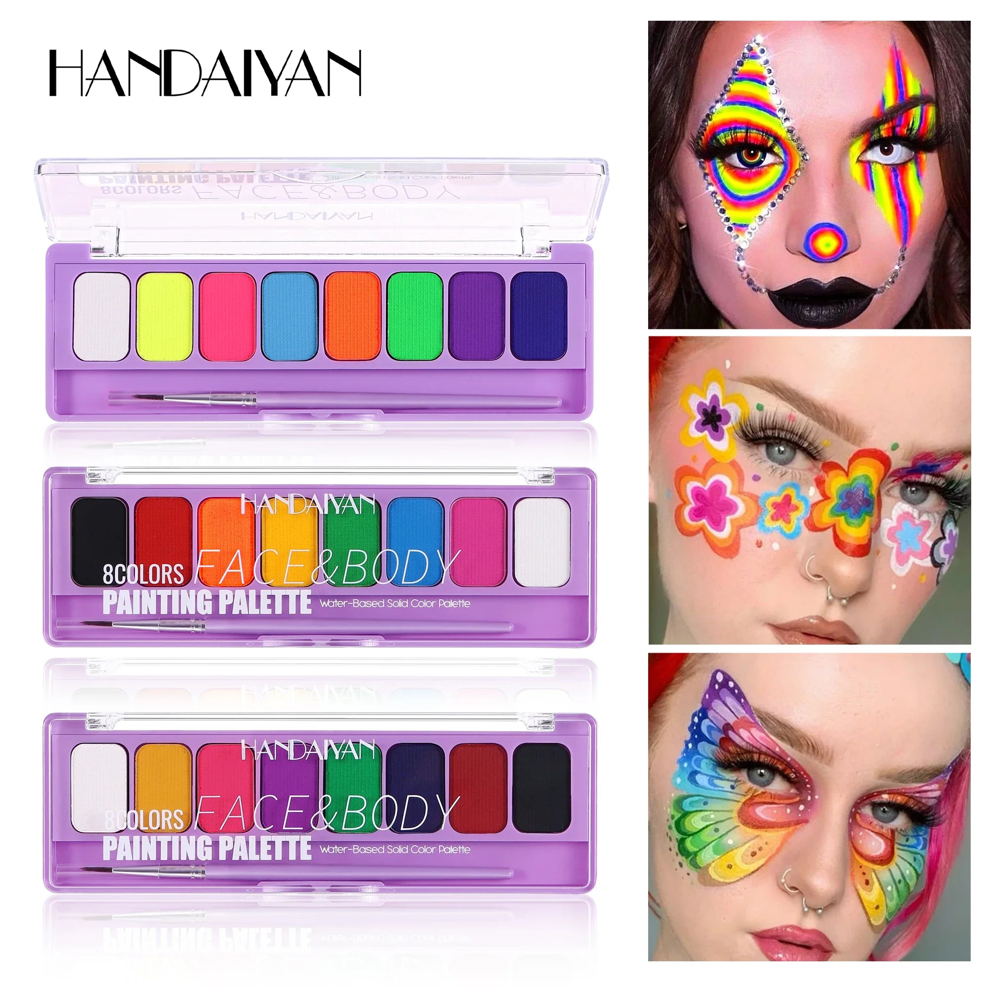 8 Color Face Body Paint Palette Water Soluble Fluorescent UV Makeup Halloween Party Cosmetics Fancy Dress Beauty