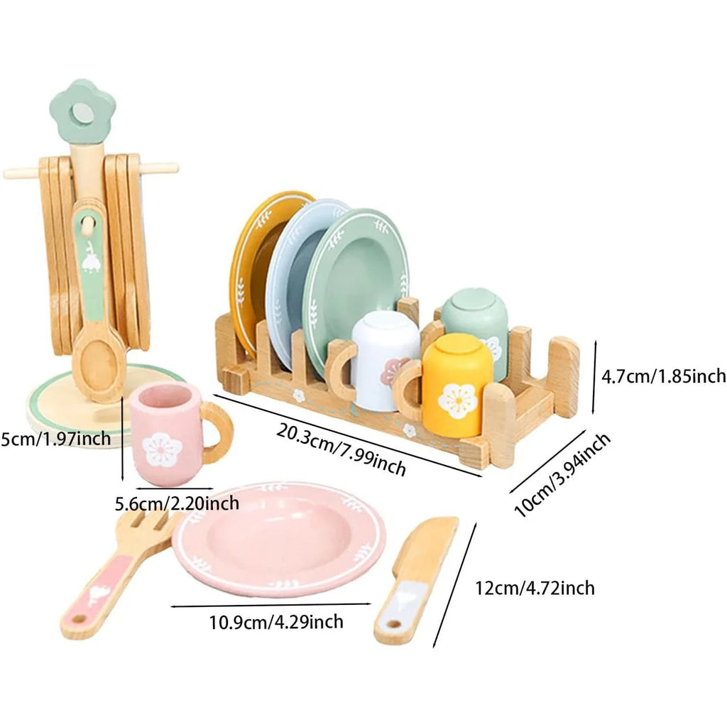Tea Party Set Dessert Stand Playset ,Wooden Toys Pretend Play Food Kitchen Accessories for Toddler Tea Set Birthday Gift