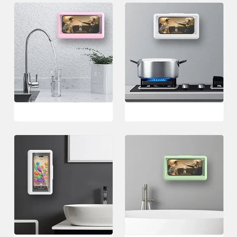 Fixed Universal Waterproof Anti-Fog Shower Phone Holder Touch Screen Support Wall Mount Phone Case For Bathroom Daily Use