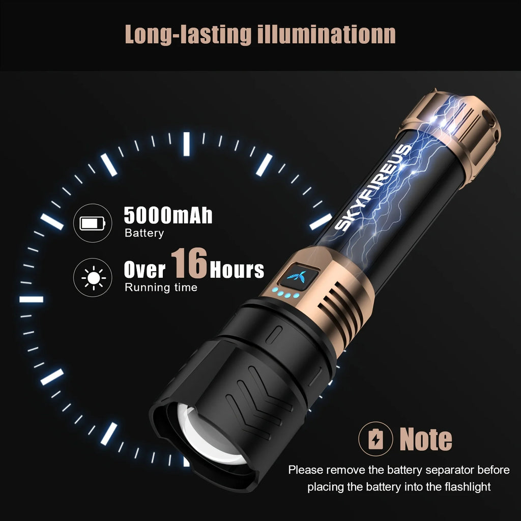 Led Flashlight High Lumens Super Bright Rechargeable Flashlight With Ignition Lens Zoomable For Camping Essentials Outdoor Home