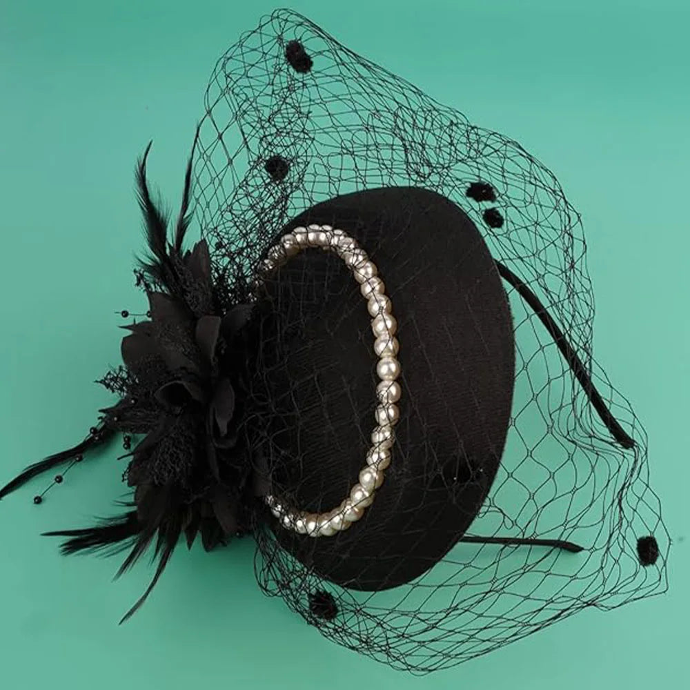 Women's Vintage Flower Fascinator Hat – Pillbox Veil Headband for Kentucky Derby, Wedding & Tea Party