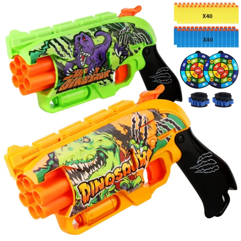 Children Air Soft Bullet Gun Toys Graffiti Shark Color Scheme 6-Round Automatic Safe Outdoor Shooting Sports Kids Boys Gifts
