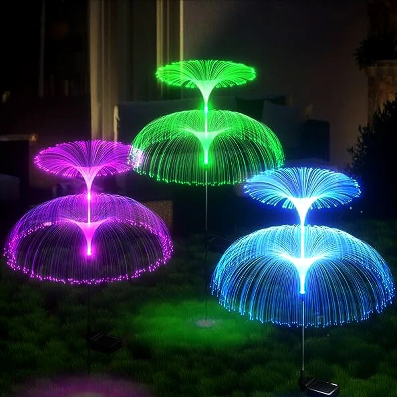Outdoor LED Solar Lawn Lights 7colors Change Waterproof Garden Yard Pathway Patio Decor Double Jellyfish Fibre Lights