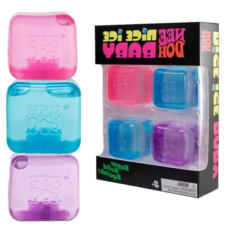 Needoh Mini Nice Ice Cube Squishy 4-Pack | Slow Rebound Stress Relief Fidget Toy