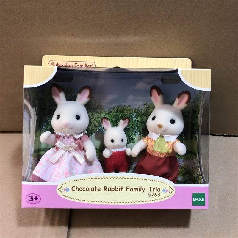 Sylvanian Families Anime Girl Figures Calico critters Furniture Set  chocolate rabbit family trio