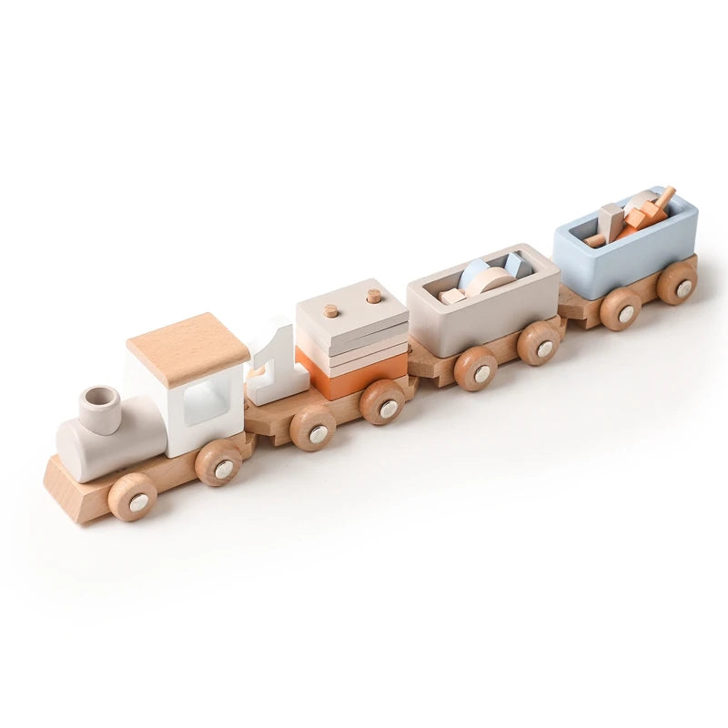 Wooden Train Birthday Toy Montessori Toys Baby Educational Toys Wooden Trolley Number Of Wood Baby's Toys Baby Learning Toys