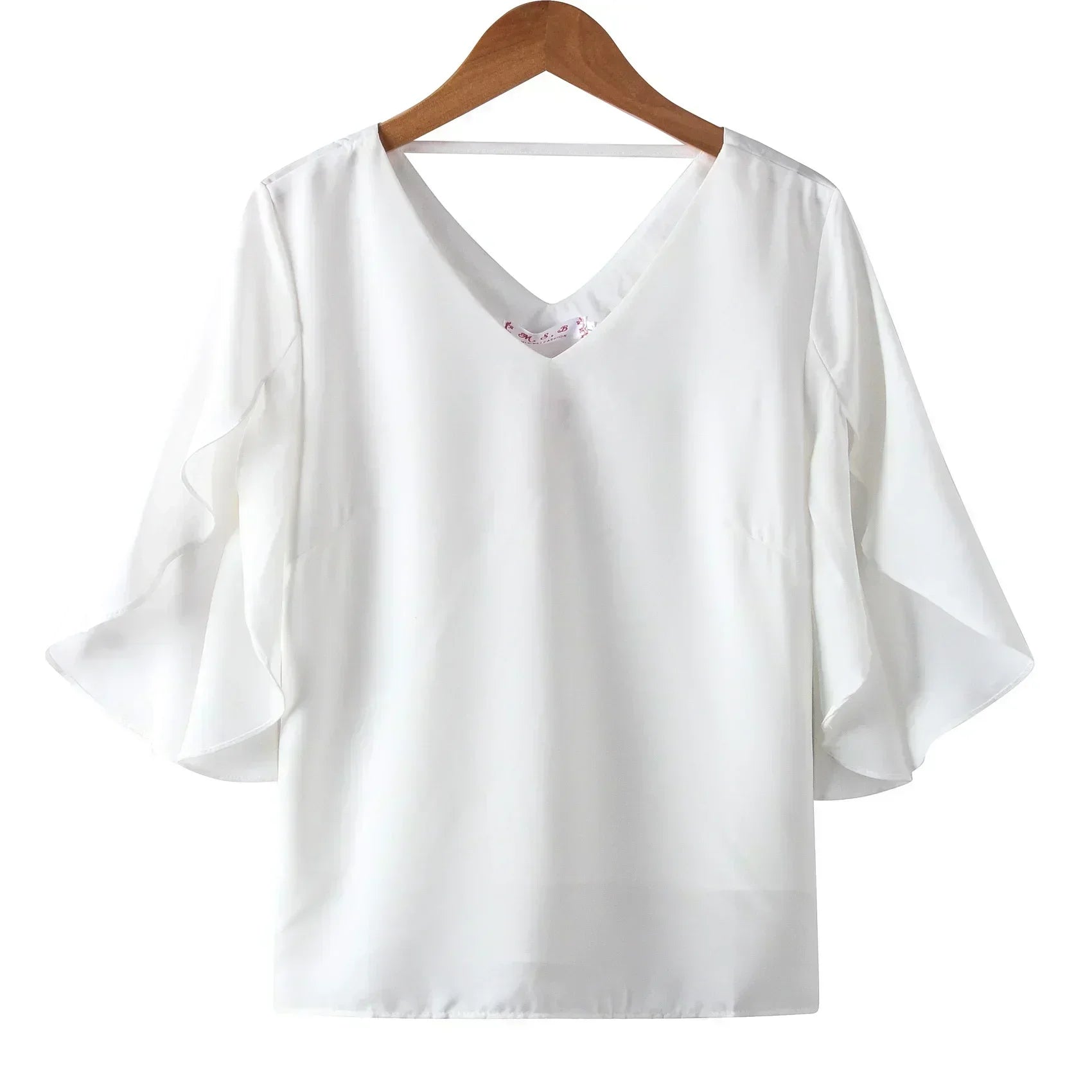 Women Chiffon Short Sleeve Shirt Sexy V-neck Loose Ruffled Chiffon Blouse.