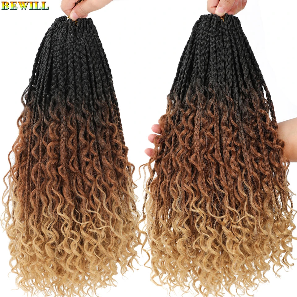 Goddess Box Braids Crochet Hair 14 18 24 Inch Bohemian Hippie Box Braids With Curly Ends Synthetic Braiding Hair for Black Women