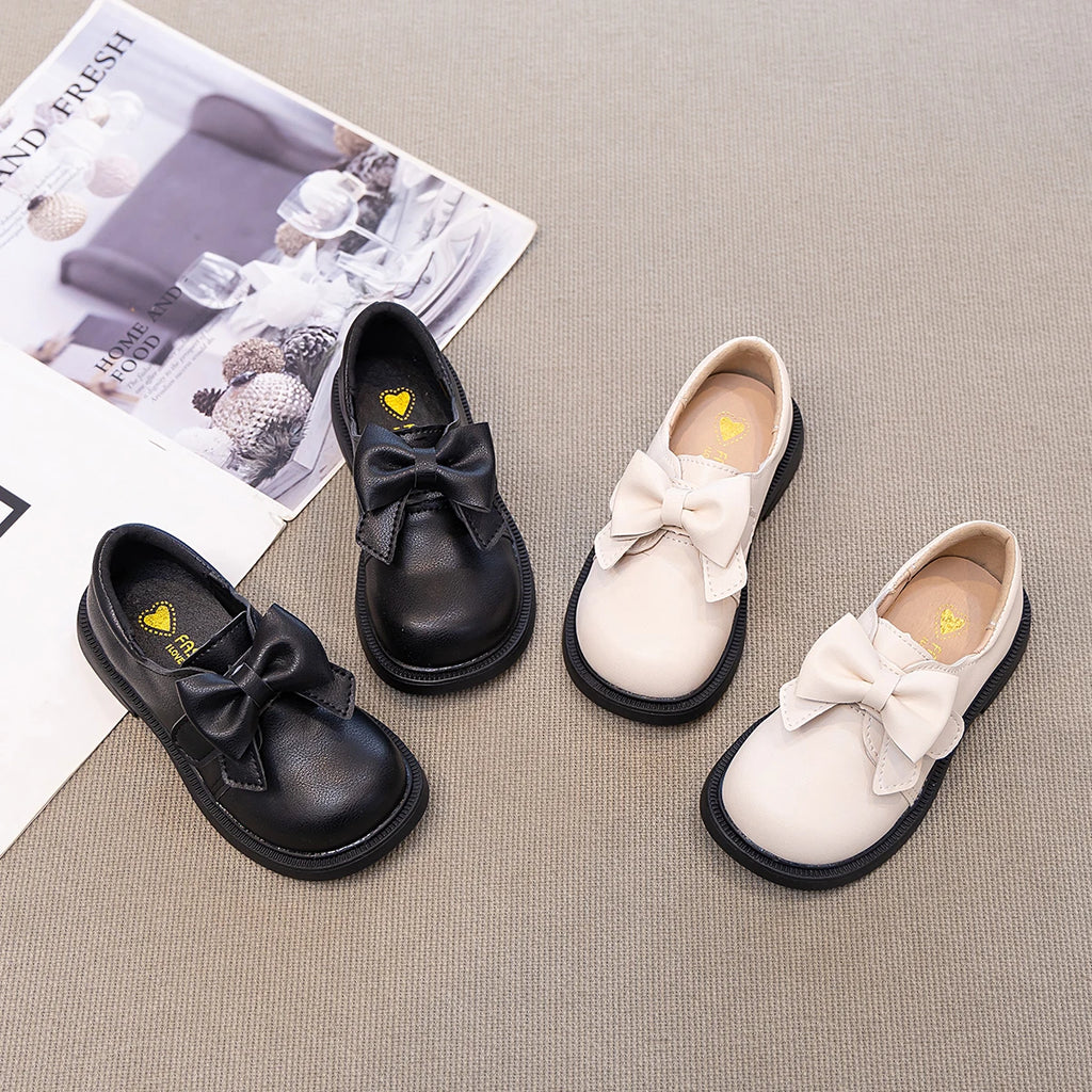 Girls' Bow Design Bonded Leather Flat Casual Shoes