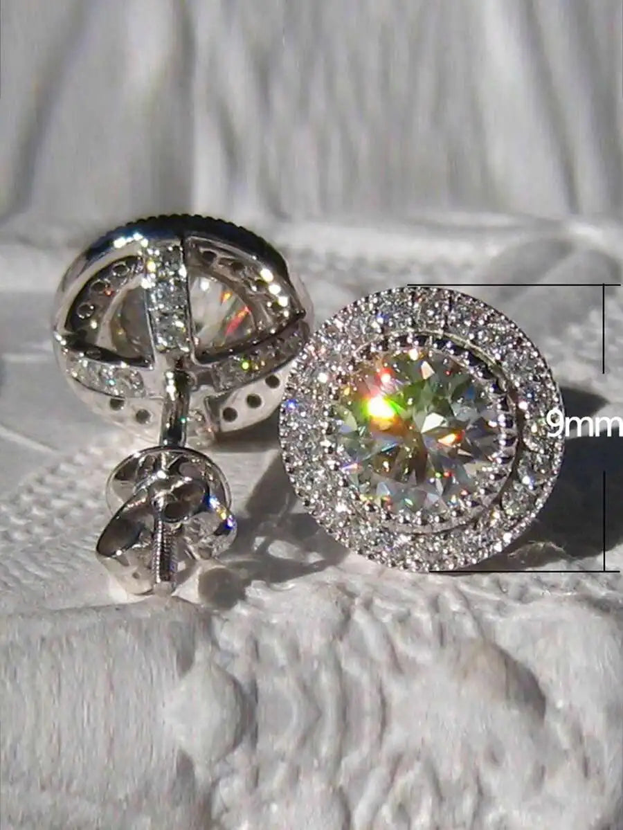 Bridal Sparkling Round Stone Earrings – Full Drill Silver Flower Design