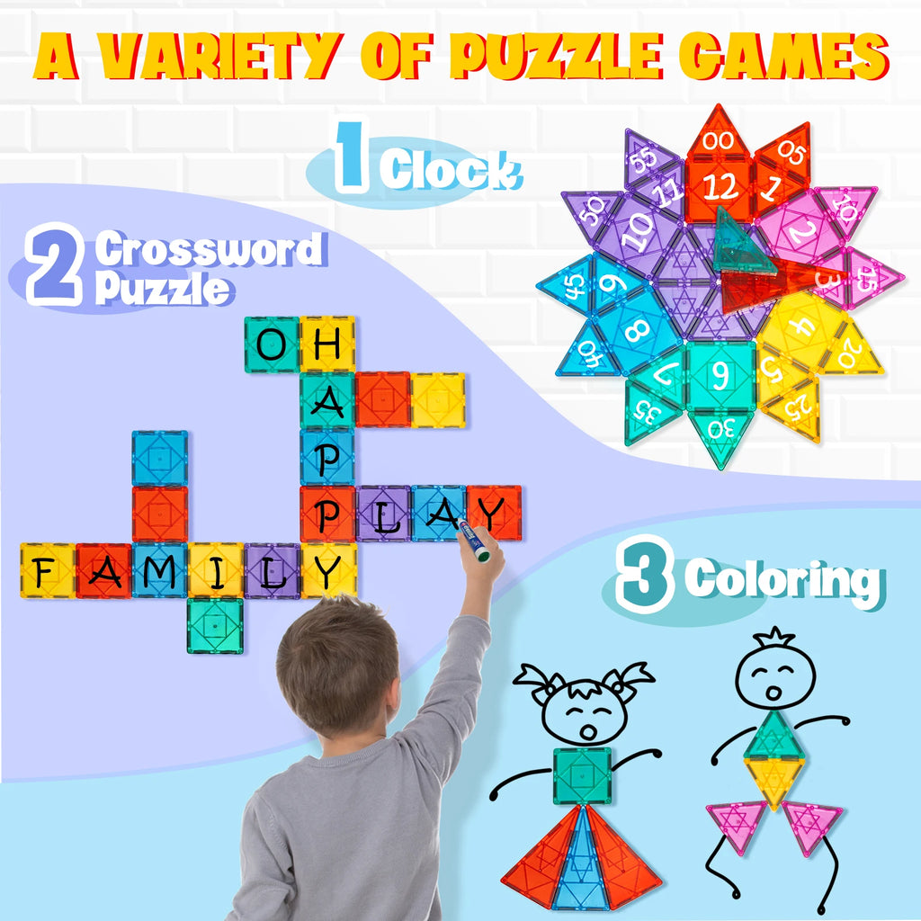 52pcs Luxury Magnetic Tiles Toy Set, 3D Rhombus Magnetic Tiles Building Blocks, Construction Toy