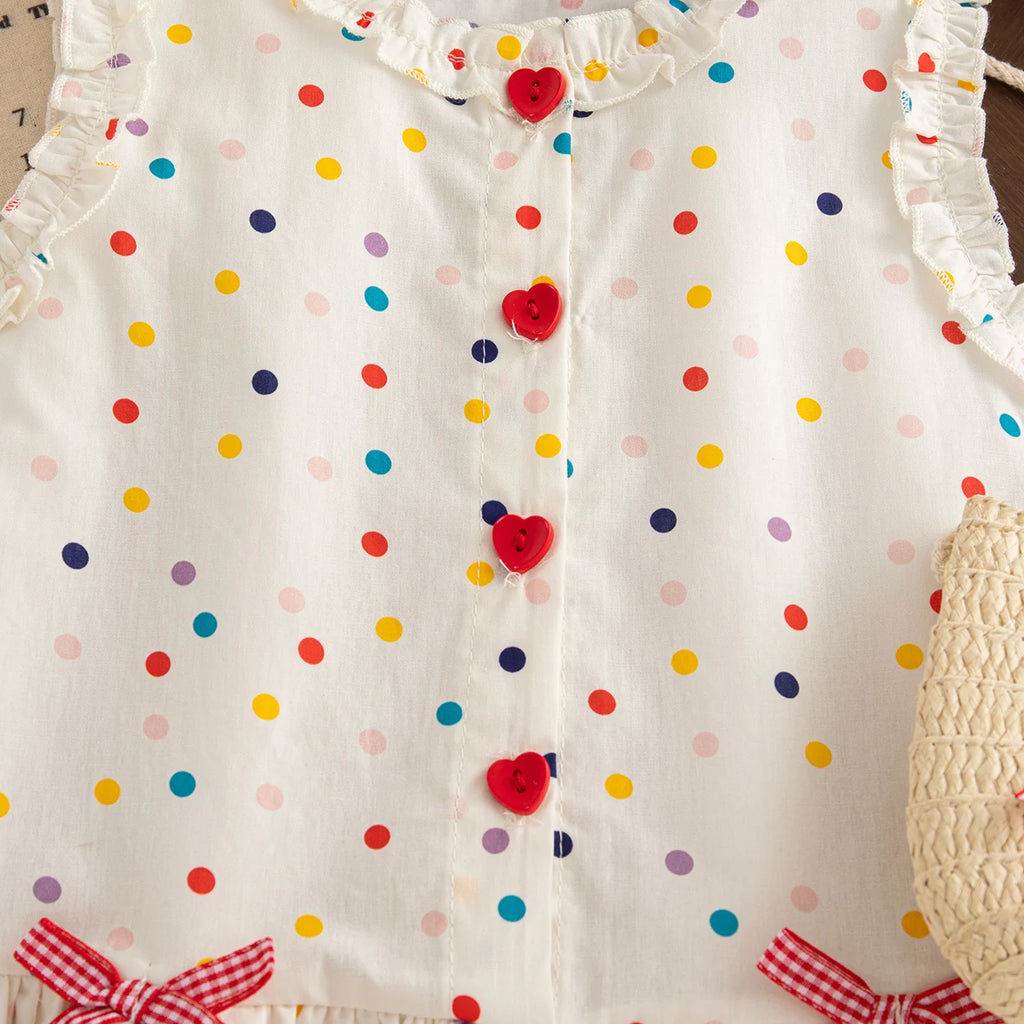 Toddler Girls Polka Dot Bow Sleeveless Summer Dress