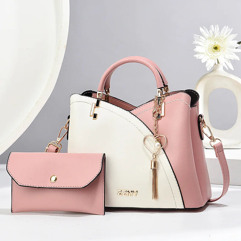 Women's Patchwork Appliqué PU Top-Handle Crossbody Tote