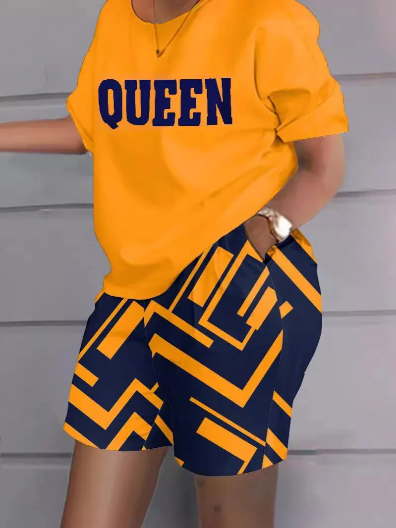 Women's Printed Wide Leg Pants & Short Sleeve Top Set