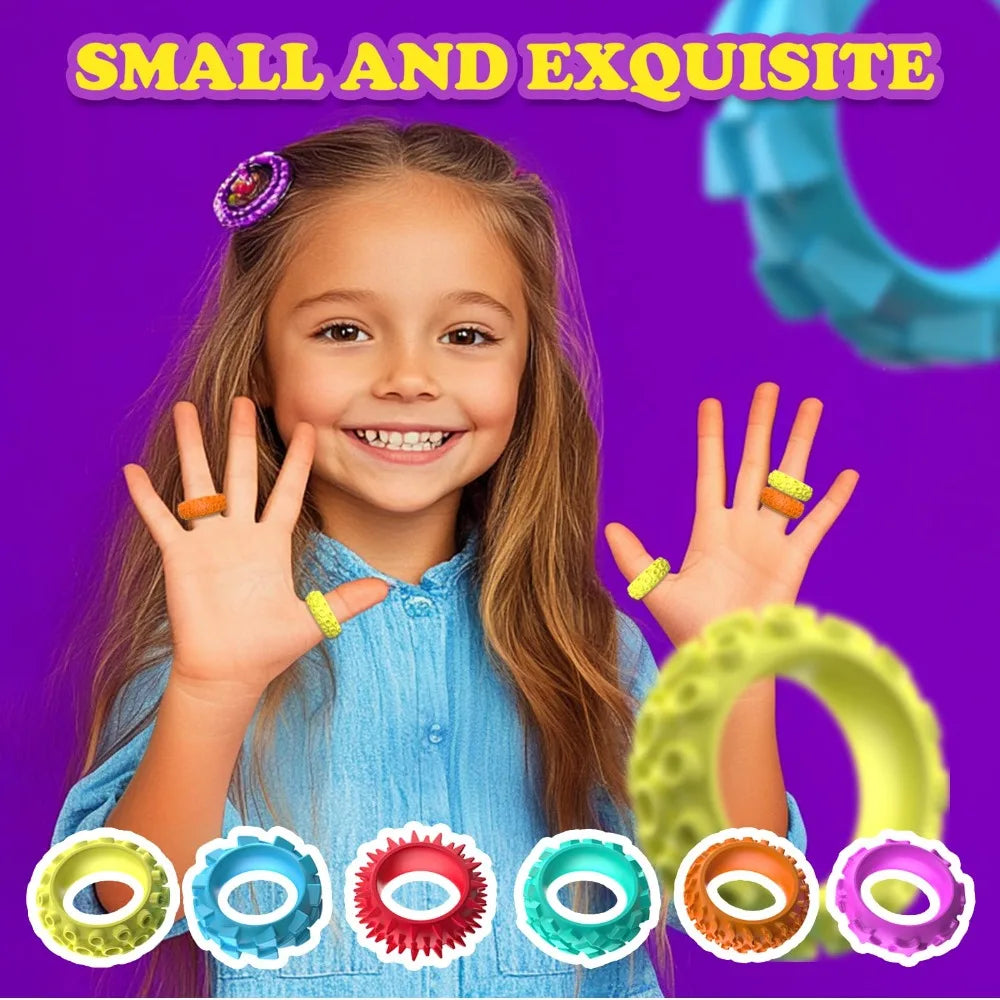 12/6/5PCS Fidegts Toys Silicone Sensory Rings Bracelet Stone Fun Fidgets for Kids Texture Stress Toys for Kids Autism Calming