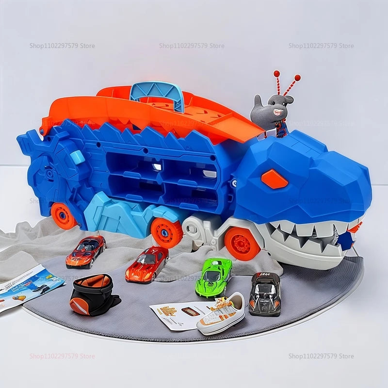 New Dinosaur Truck Race Track Toy Set With 4 Alloy Cars Foldable Transforming Into T-Rex STEAM Toys For Boys Girls Birthday Play