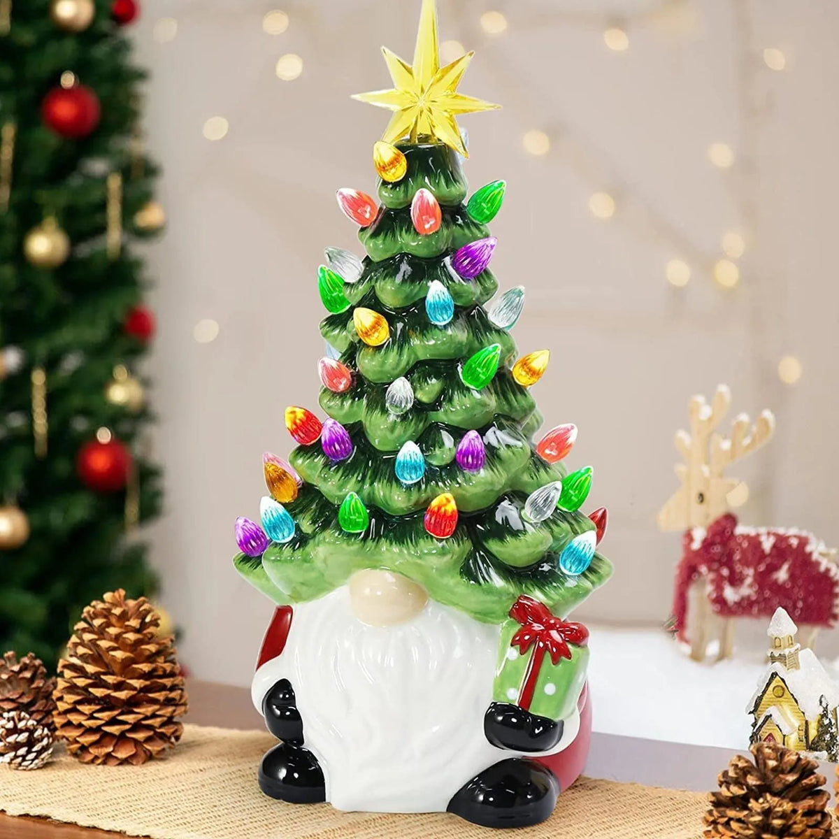 Lighted Gnome Christmas Tree Tabletop Decoration, 6.3 Inch
