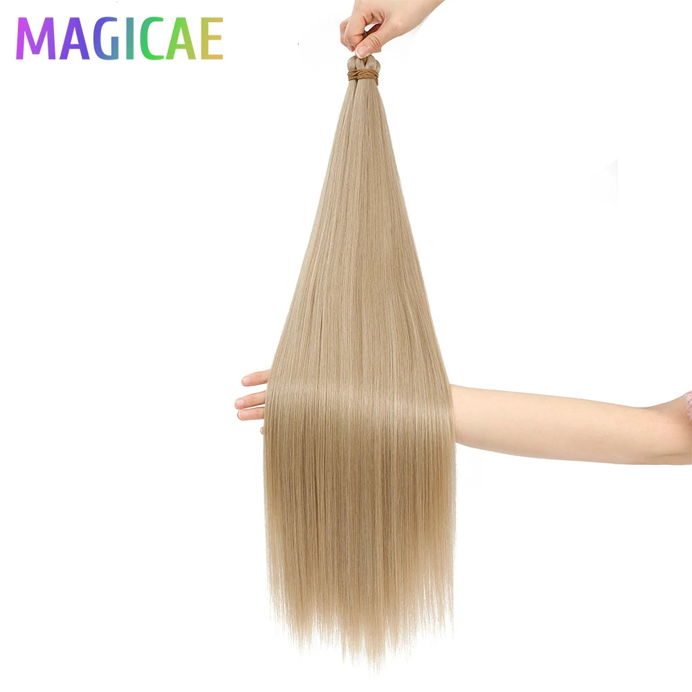 Braids Crochet 3Pcs 28Inches 300grams Synthetic Straight Bundles Orange Highlight Brown Braiding Hair Ombre Blond Gray White 60#