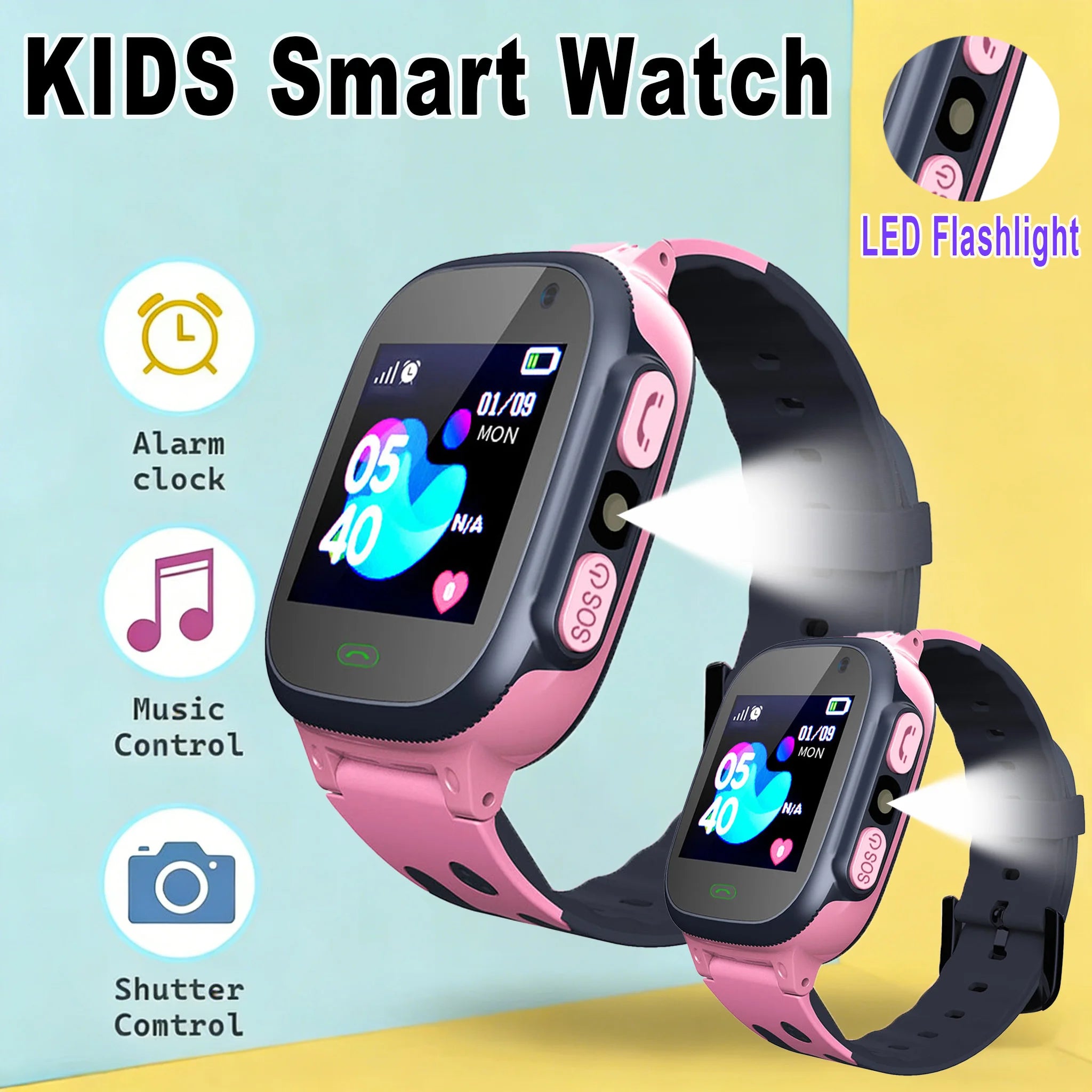 Kids' Smart Watch – 1.44" HD Screen, SOS, Two-Way Calling, GPS & LED Flashlight
